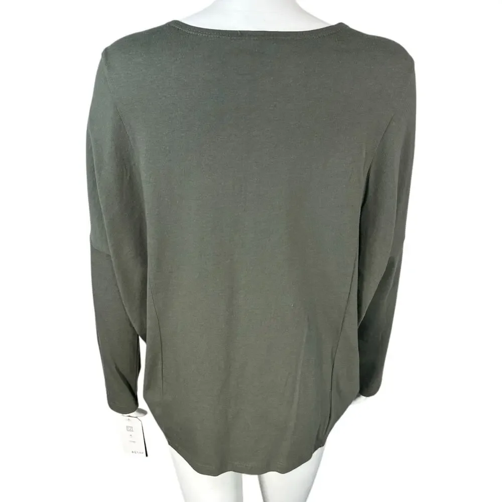 Clara Sun Woo Tunic Top Womens Sz Medium Green Knit Long Sleeve Tee Cotton Modal - Picture 4 of 8